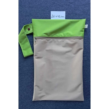 Mosható pelenkazsák- cipzáras, patentos füles- homok+zöld-nagy-26 cm x 42 cm