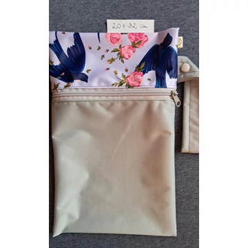 Mosható pelenkazsák- cipzáras, patentos füles- fecskél+ szürke 20cm x 32 cm