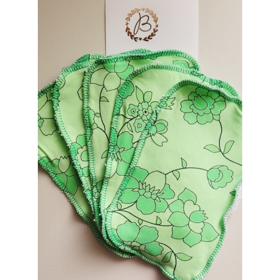 Brilus mosható törlőkendő 5 db frottír hátuljú- zöld virágos 