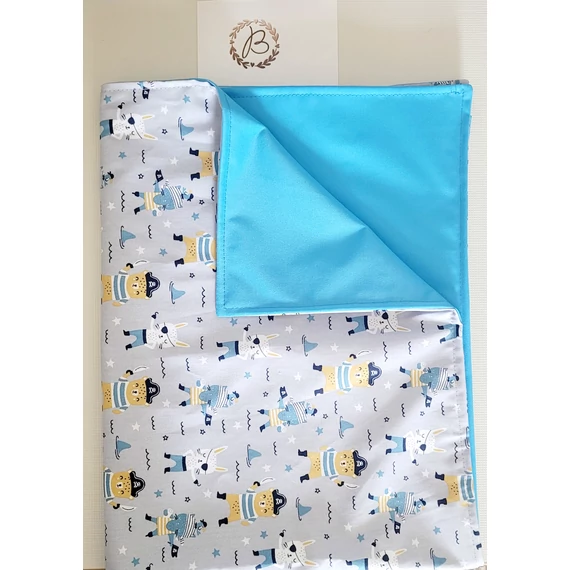Mosható pelenkázó alátét- vízhatlan- 50 cm x70 cm- kalóz állatok + világoskék pul