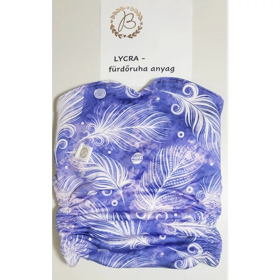 BRILUS  csónakos mosható pelenka - lila tollak lycra- Combgumis XM méret (megjegyzésbe jelezd hogy kivehető vagy belevarrt csónakos legyen!