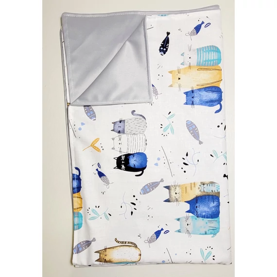 Mosható pelenkázó alátét- vízhatlan- 49 cm xb80 cm- cicás -szürke pul hátuljú