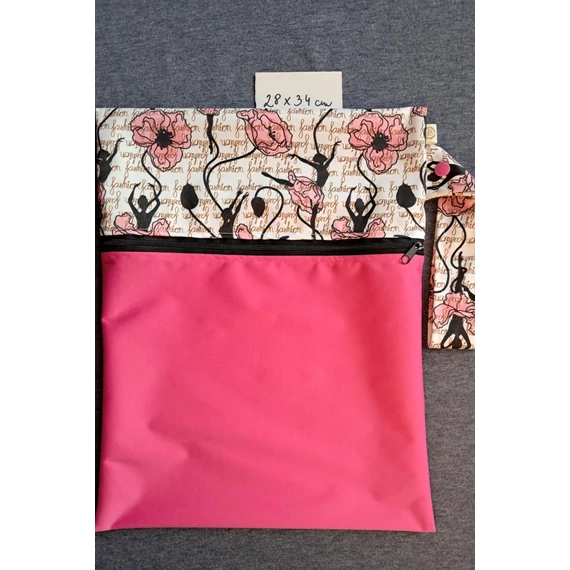 Mosható pelenkazsák- cipzáras, patentos füles- balerina+pink pul -nagy-28 cm x 34 cm