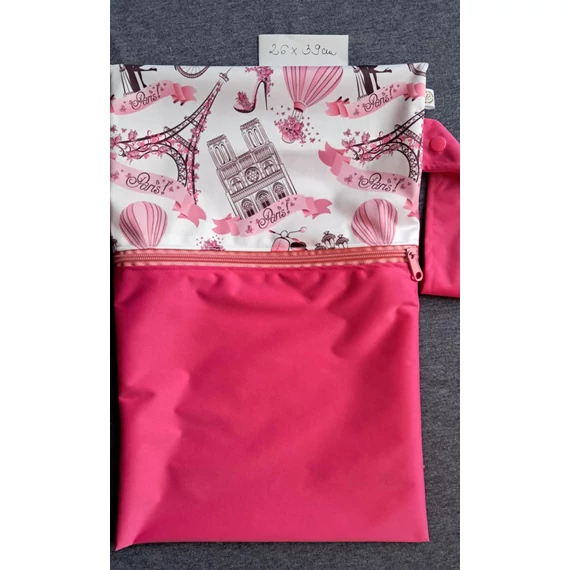 Mosható pelenkazsák- cipzáras, patentos füles- Párizs+pink pul -nagy-25 cm x 37 cm