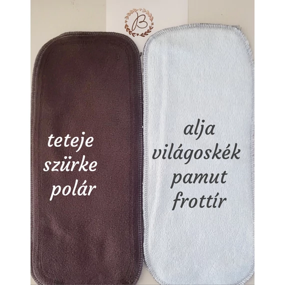 BRILUS mosható kiegészítő pelenkabetét - szürke polár + világoskék frottír 6 darabos csomag- polár+ frottír  Xm, L, Xl méretű pelenkába 