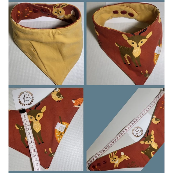 Baba előke/nyálkendő- vízhatlan- 2 oldalas:erdei állatos + mustár egyszínű- kisebb 